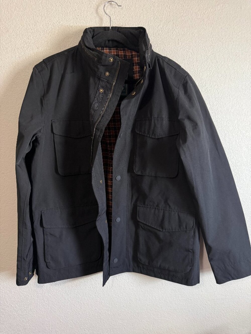 Men's Large FatFace Black Waterproof Field Jacket (Check Measurements)